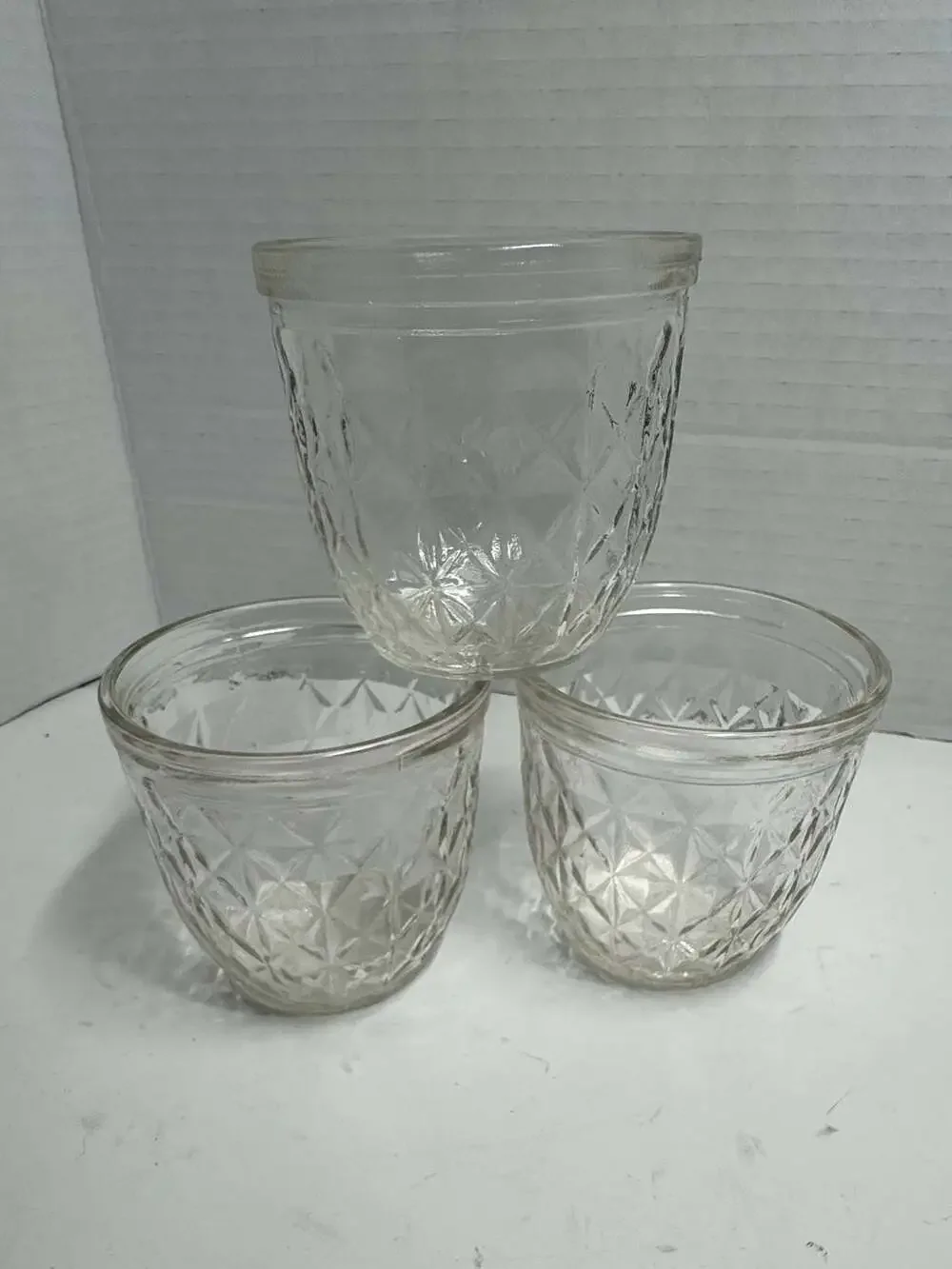 Vintage Ball Quilted Crystal Glass Jelly Jars Set of 3